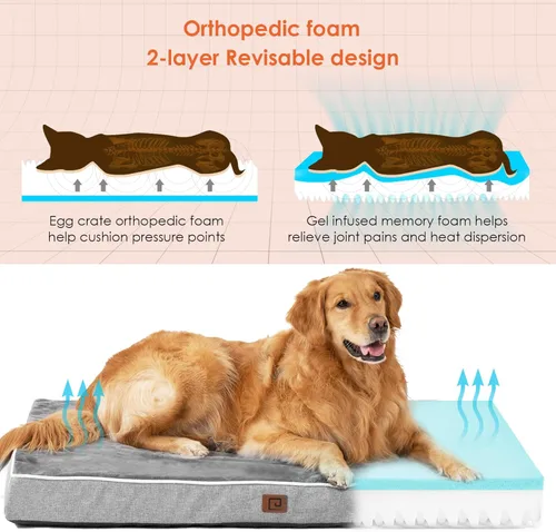Vista 2 de EHEYCIGA Camas de espuma viscoelástica para perros grandes, cama ortopédica impermeable lavable para perros jumbo, cama XXL para mascotas con funda