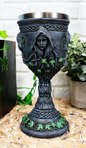 Vista 2 de Ebros Gift Cáliz de copa de vino de diosa sagrada triple con forro de acero inoxidable de 10 onzas de resina Wicca taza madre doncella santa