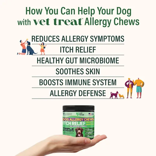 Vista 2 de VET TREAT Masticables para aliviar la alergia para perros, 120 masticables para alergias para perros, alivio de picazón para perros, antipicazón