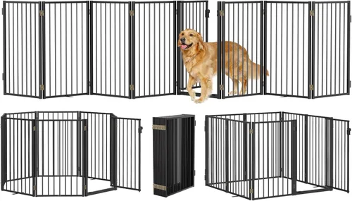 Vista 10 de Puertas de metal independientes para perros con puerta para interiores y exteriores, 40 pulgadas, extra ancha, 36 pulgadas de alto, puerta