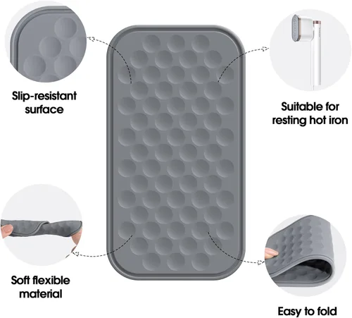 Vista 4 de Newbealer Alfombrilla de silicona para soporte de plancha caliente, resistente al calor, antideslizante, protege tu mesa durante el planchado, no se