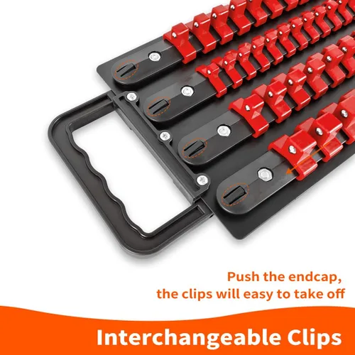 Vista 4 de Bandeja organizadora de enchufes portátil con asa, kit de soporte de enchufe resistente con clips extraíbles de 1/4 pulgadas, 3/8 pulgadas, 1/2