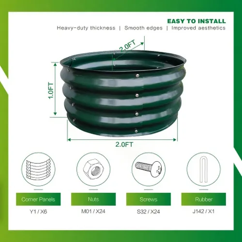 Vista 4 de GARDMAX 2x2x1FT Galvanized Round Raised Garden Bed Kit, Metal Planter Boxes Outdoor with Easy Assembly, Large Garden Bed for Vegetables, Fruits
