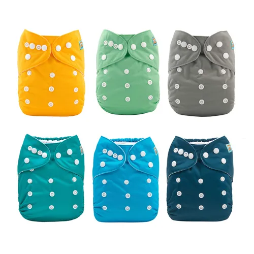 ALVABABY Pañales de tela para bebé, talla única, ajustable, lavable, reutilizable para bebés y niños, paquete de 6 con 12 inserciones 6BM101