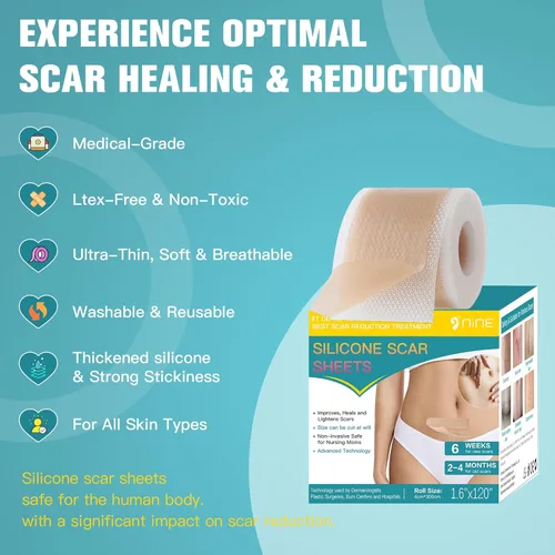 Vista 7 de Hojas de silicona para cicatrices (rollo de 1.6 x 120 pulgadas, rollo de 9.8 ft), rollo de cinta de silicona para cicatrices, tiras de silicona