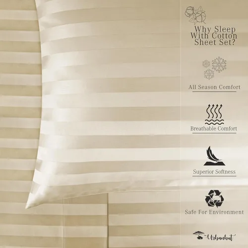 Vista 276 de URBANHUT Juego de sábanas de algodón egipcio de 1000 hilos tamaño completo, 4 piezas, suaves y transpirables, sábanas de hotel de lujo que se