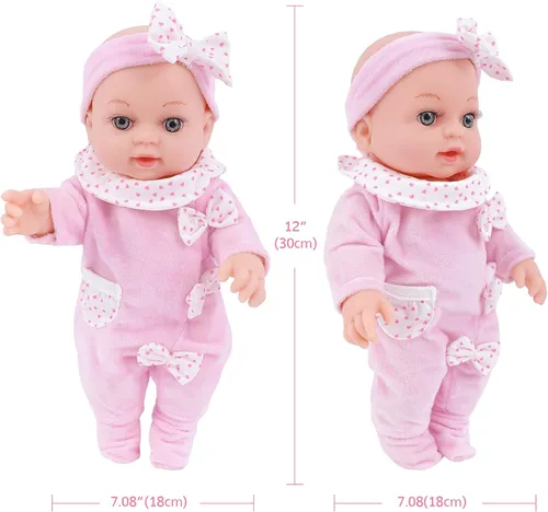 Vista 2 de Juego de muñecas de bebé de 12 pulgadas con muñecas Ropa y accesorios Primeras muñecas de bebé para niños pequeños de 3 años en adelante, incluye