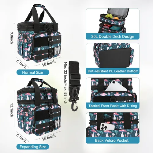 Vista 7 de Lonchera táctica para hombres y mujeres, bolsa de almuerzo grande aislada con compartimentos dobles, resistente a prueba de fugas, impermeable