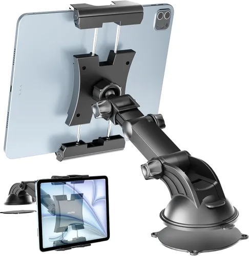 Vista 8 de OHLPRO Soporte para tablet para tablero de automóvil y parabrisas, soporte para iPad con ventosa, rotación de 360°, soporte retráctil ajustable