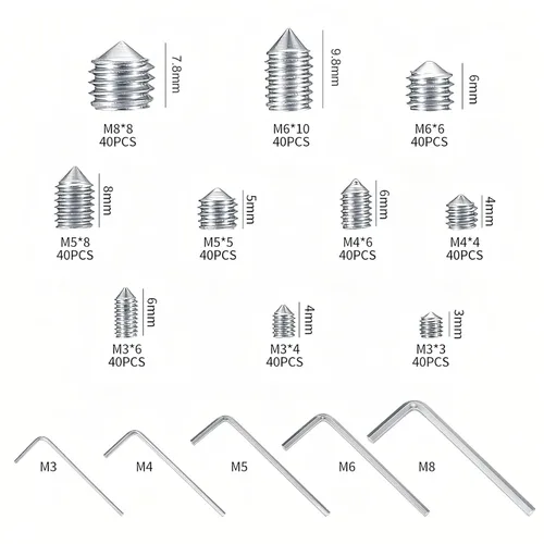 400 piezas Juego de tornillos surtido, tornillos hexagonales Allen con cabeza hexagonal y punta en taza, tornillos hexagonales internos métricos