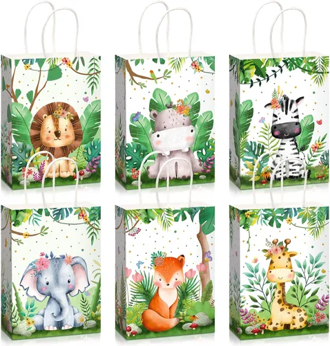 Pajean Bolsas de Golosinas Safari Animales de la Selva Bolsas de Favores de Fiesta con Asas Estampado de Animales del Zoológico Dulces de Favores
