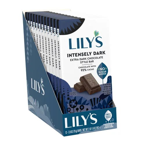 Vista 4 de LILY'S Intensamente oscuro extra oscuro estilo chocolate sin azúcar añadido, barras de dulces, 2.8 onzas (12 unidades)