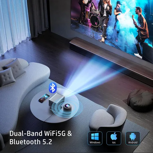 Vista 6 de HP MC475 Aplicación oficial con licencia oficial Native 1080P Full HD Mini proyector con WiFi y Bluetooth, proyector portátil 4K, enfoque