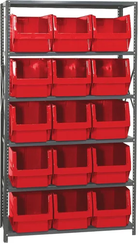 Vista 159 de Quantum QSBU-245BK Heavy Duty Shelving Unit with (7) Shelves and (24) QUS245 Black Bins for Garage Warehouse Storage Distribution 400 lb Load