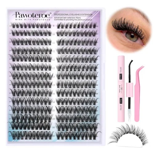 Vista 15 de Extensiones de pestañas Pawotence, racimos de pestañas 40D, 280 unidades, extensiones de pestañas en racimo de 9-16mm, mezcla de racimos