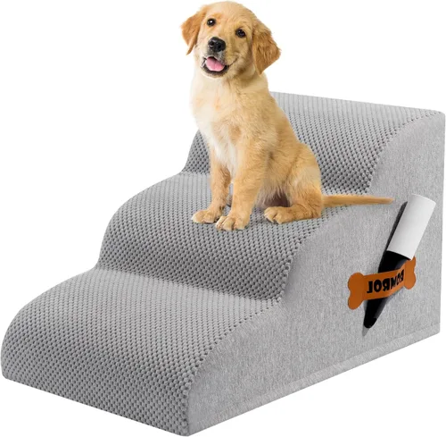 Vista 22 de Escaleras para perros Romrol, rampa para camas y sofás, escalones extra anchos para mascotas con cubierta duradera impermeable y antideslizante