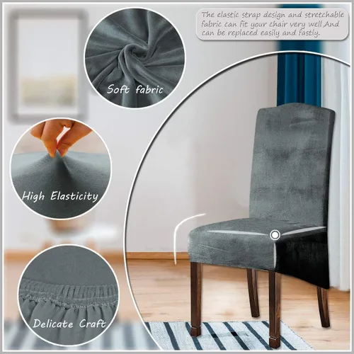 Vista 3 de Fundas de terciopelo para sillas de comedor XL de felpa, fundas elásticas para sillas altas, fundas protectoras de elastano con banda elástica
