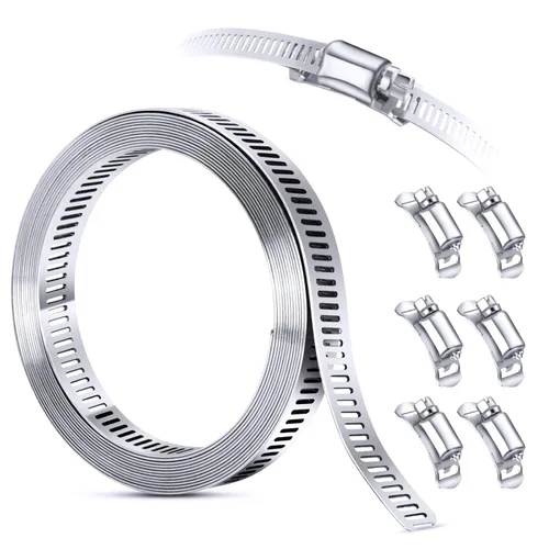 Kit de sistema de abrazadera de manguera de bricolaje, banda de 9.8 pies + 6 sujetadores, abrazadera de tubo de acero inoxidable 304, grande