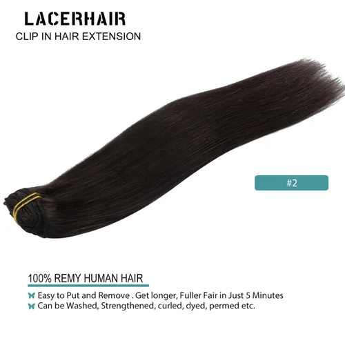 Vista 5 de Lacer Extensiones de cabello humano real con clip, 4.23 oz, 7 piezas de extensiones de cabello humano Remy liso y sedoso, extensiones de cabello