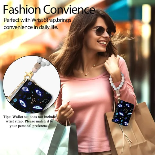 Vista 2 de Tarjetero RFID para tarjetas de crédito, cartera pequeña para mujer con llavero con cremallera, divertido estampado de cuero para tarjetas