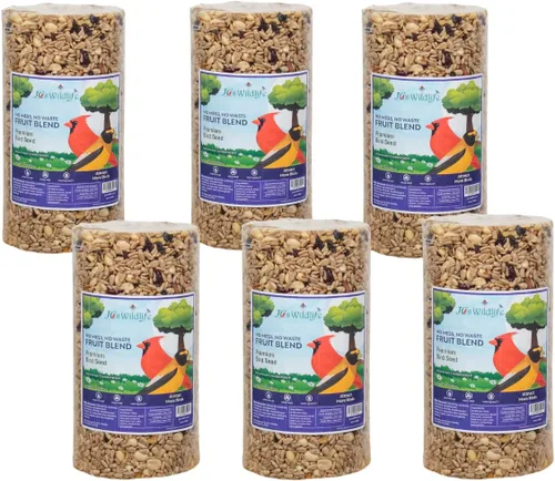 Vista 3 de JCs Wildlife Cilindro pequeño de semillas de pájaro premium sin ensuciar, sin desperdicios, mezcla de frutas con agujero, 2 libras (12 cilindros)