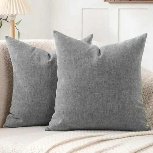 Vista 20 de Jepeak - Fundas de cojín de arpillera, paquete de 2 fundas de almohada cuadradas sólidas, gruesas y decorativas para el sofá o sillón, estilo casa