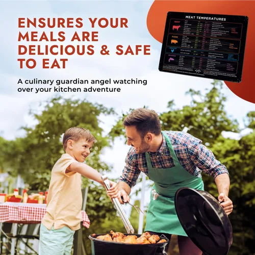 Vista 3 de Levain & Co Imán de Temperatura de Carne - Tabla de Cocción para Carne de Res, Aves de Corral, Pescado y Cerdo - Horizontal - Imán de Temperatura