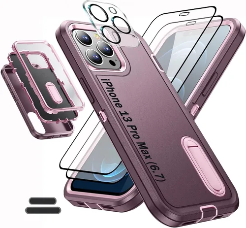 Vista 10 de La funda está especialmente diseñada para iPhone 13 Pro Max de 6.7 pulgadas, protección de cuerpo completo, resistente a los golpes, goma de Negro