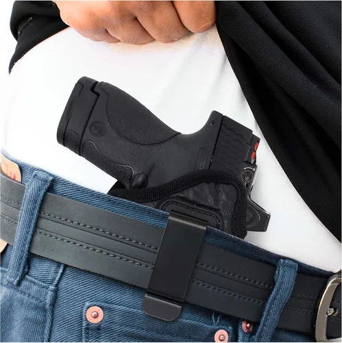Vista 3 de IWB - Funda óptica para pistola de Houston, material suave de cuero ecológico para transporte oculto Compatible con Glock 26/27/33, Shield, XDS