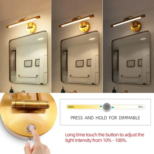Vista 4 de MantoLite Lámpara LED para tocador de baño, regulable, 8 W, 16 pulgadas, lámparas de pared doradas, lámparas de pared para interiores, aplique