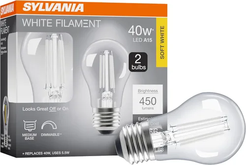 Vista 37 de Sylvania T14 - Bombilla LED transparente de filamento blanco, 3.5 W, regulable, 300 LMS, base media, 2700 K, blanco suave, 1 paquete (42266)