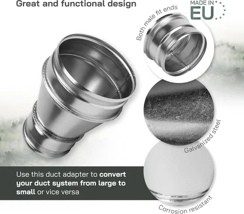 Vista 3 de Vent Systems Reductor de conducto de acero galvanizado de 6" a 4" pulgadas - Adaptador de ventilación - Tubo de montaje - Conector, aumentador