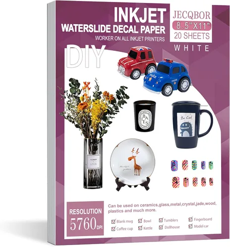 Vista 8 de 20 hojas de papel de calcomanía deslizable INKJET TRANSPARENTE, 8.5X11 pulgadas papel de transferencia deslizable transparente imprimible para vasos