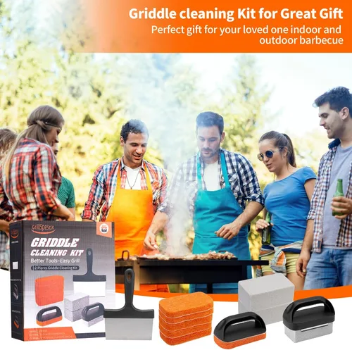 Vista 6 de Kit de limpieza de plancha para Blackstone, kit de limpieza de parrilla plana para exteriores, accesorios de limpieza de plancha, cepillo