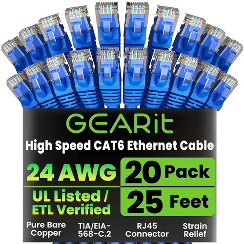 Vista 57 de GEARit Paquete de Cables Ethernet Cat 6 - Paquete de 20 Cables de Conexión Ethernet Cat6 de 1 pie Cable de Conexión de Red RJ45, Conectores