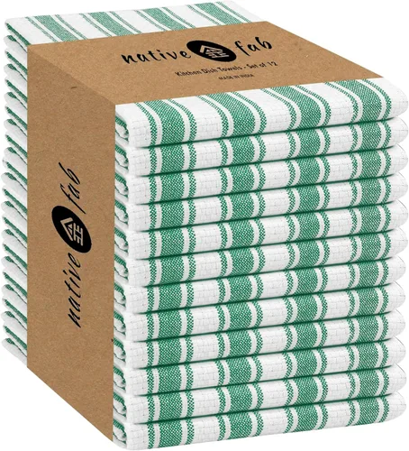 Vista 10 de Native Fab Toallas de Cocina de Algodón 100% Beige - 16x26 pulgadas - Juego de 12 - Toallas de Platos con Tejido de Canasta a Rayas para Limpiar