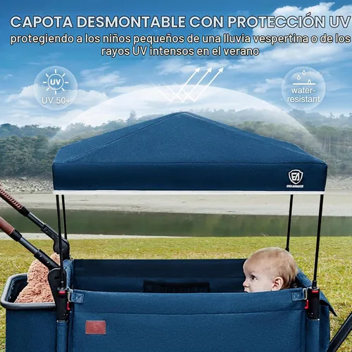 Vista 7 de EVER ADVANCED - Cochecito con apertura lateral para 2 niños, cochecito de empuje y tracción con mango ajustable, puerta con cremallera de fácil Azul