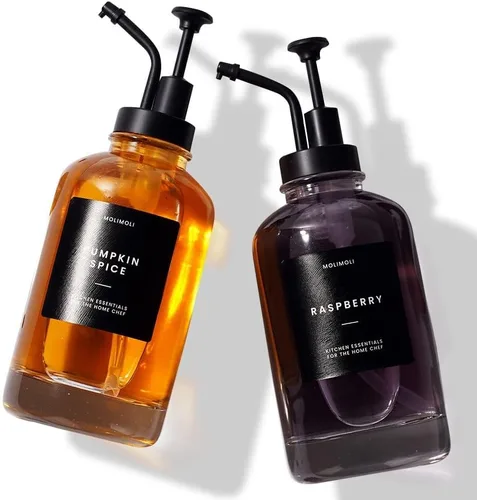 Vista 15 de Dispensador de jarabe de café MoliMoli - Botella de vidrio con bomba, 11.8 oz 350 ml, Juego de 2, Bomba negra mejorada