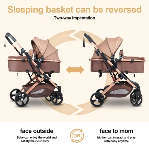 Vista 6 de Cochecito de bebé reversible para recién nacido 2 en 1, cochecito de paisaje alto, cochecito plegable con respaldo ajustable