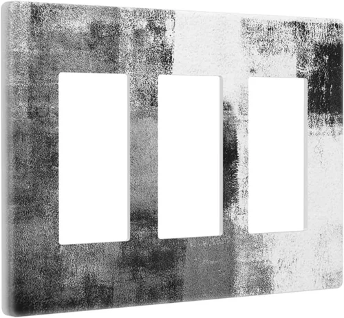 Vista 22 de Placa de Interruptor de Luz de Palanca Única Abstracta en Negro, Blanco y Gris, Cubierta de Tomacorriente, Placa de Pared Decorativa de Un