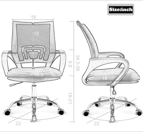 Vista 2 de Silla de escritorio, silla de oficina en casa, sillas de computadora de malla con soporte lumbar y reposabrazos, silla de escritorio ergonómica