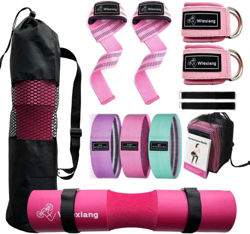 Vista 9 de Juego de almohadillas para pesas para sentadillas y cadera, se adapta a barras olímpicas estándar y máquina Smith, correas de elevación correa