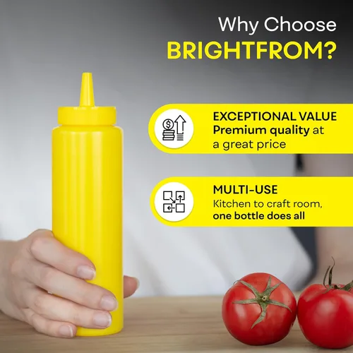 Vista 6 de BRIGHTFROM Botellas exprimibles para condimentos, color amarillo, botella vacía de 8 onzas con cuello ancho, ideal para salsa de tomate, mostaza