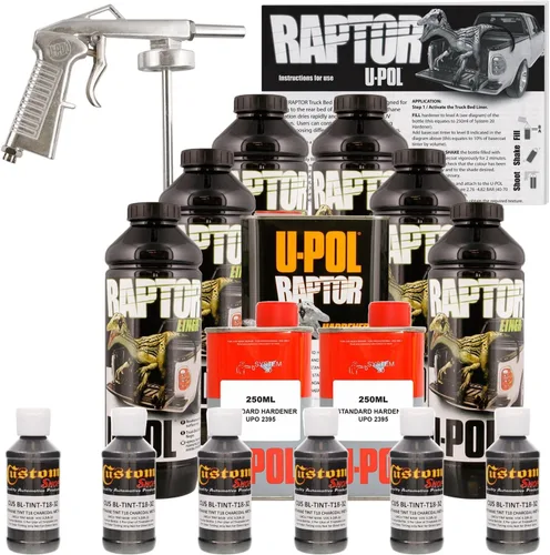 U-POL Raptor - Kit de revestimiento de uretano metálico de uretano para caja de camioneta con pistola rociadora gratis, 6 litros
