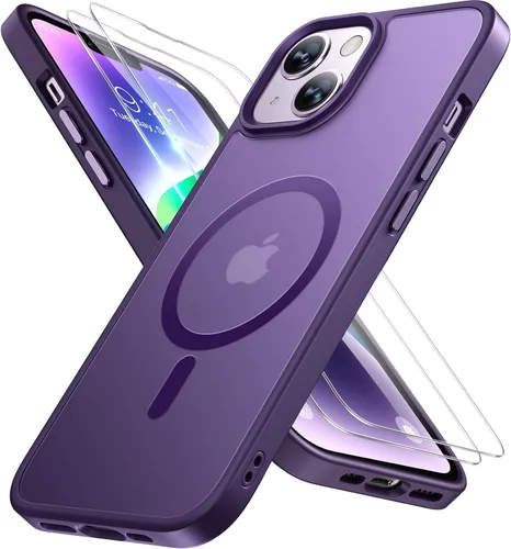 Vista 17 de Miracase - Funda magnética para iPhone 13 de 6.1 pulgadas (compatible con MagSafe) (con 2 protectores de pantalla), protección de grado militar