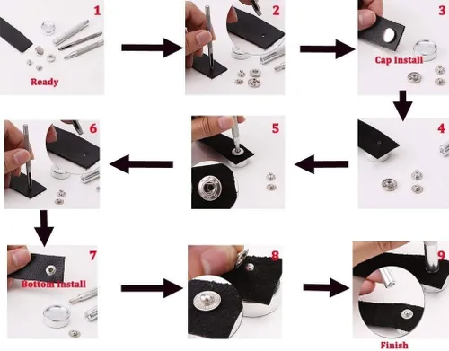 Vista 6 de 24 juegos de broches de presión de cuero resistentes, kit de BetterJonny, botones de presión de metal de 15 mm, remaches de cuero, broches con 4