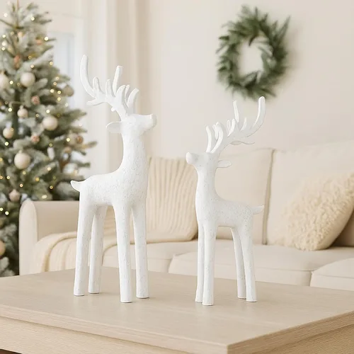 Vista 5 de 2 piezas de decoración moderna de Navidad Decoración neutral de renos de Navidad Estatuas de venado de resina Figuras de venado Estatuas de alce
