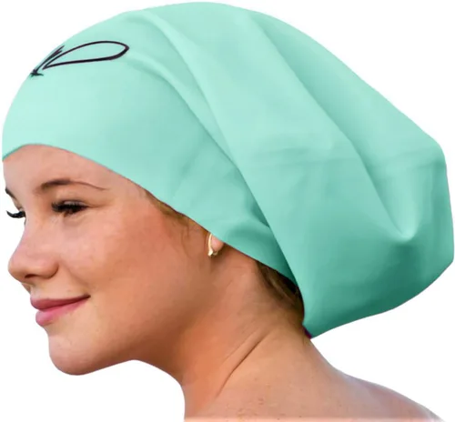 Vista 14 de Gorra de natación grande para cabello largo - Gorra de natación impermeable y duradera de silicona para trenzas, rastas, cabello ondulado, peinados