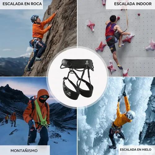 Vista 7 de KAILAS B4 Arnés de escalada en roca para hombre, arnés de techo, cinturón de seguridad, equipo de escalada ajustable, alpinismo, ligero Negro