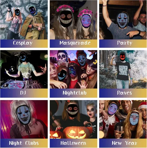 Vista 6 de Led Mask with Programmable, App Controlled Halloween Mask Digital Luminous Mask for Adults, Light up Mask for Costumes Party
